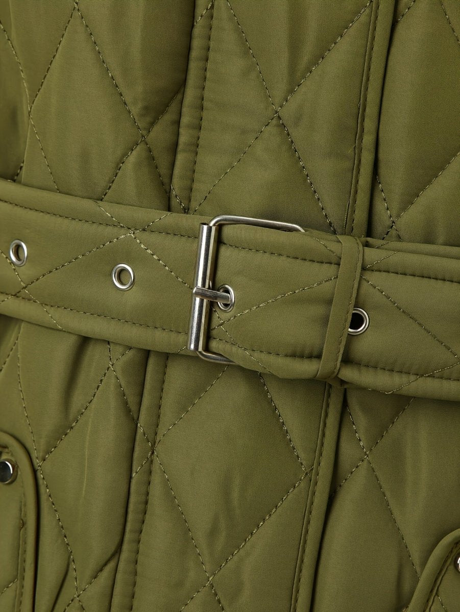 Avery Olive Green Quilted Jacket with Belt