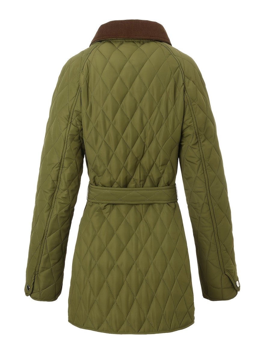 Avery Olive Green Quilted Jacket with Belt