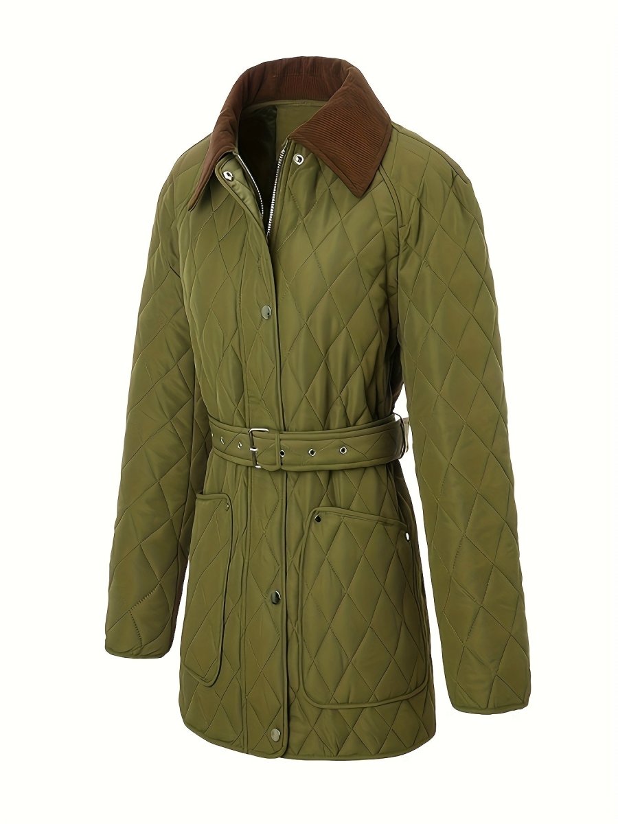 Avery Olive Green Quilted Jacket with Belt