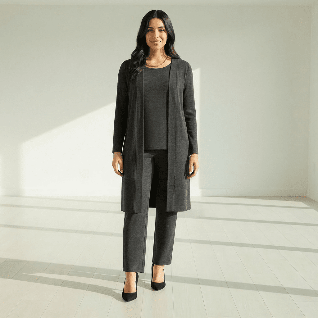 Barbara Cardigan, Knit Top & Wide-Leg Pants