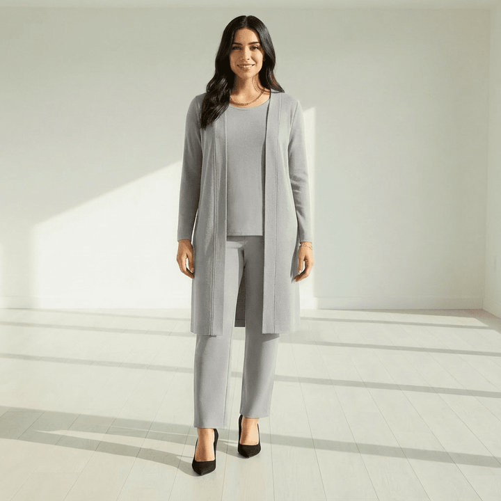 Barbara Cardigan, Knit Top & Wide-Leg Pants