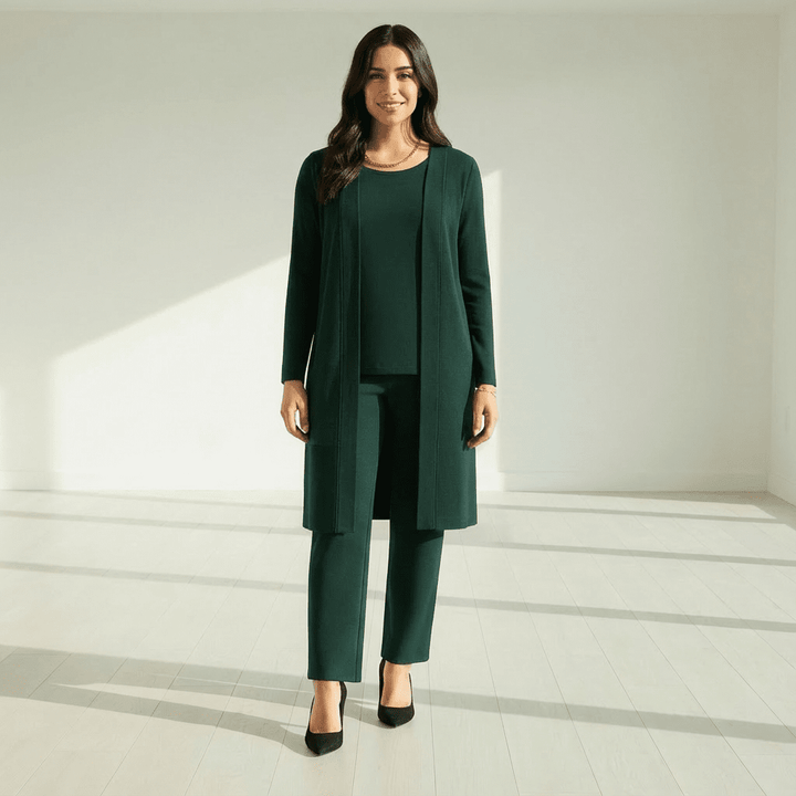 Barbara Cardigan, Knit Top & Wide-Leg Pants