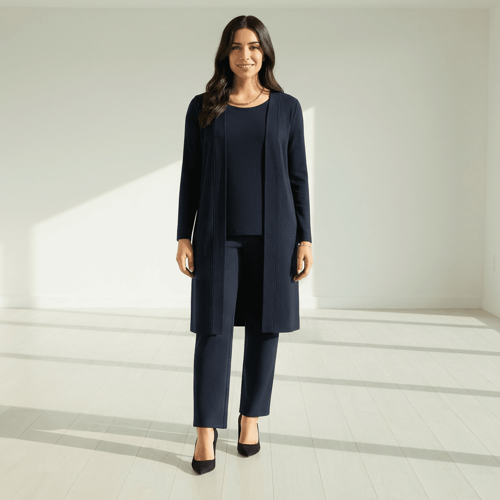 Barbara Cardigan, Knit Top & Wide-Leg Pants