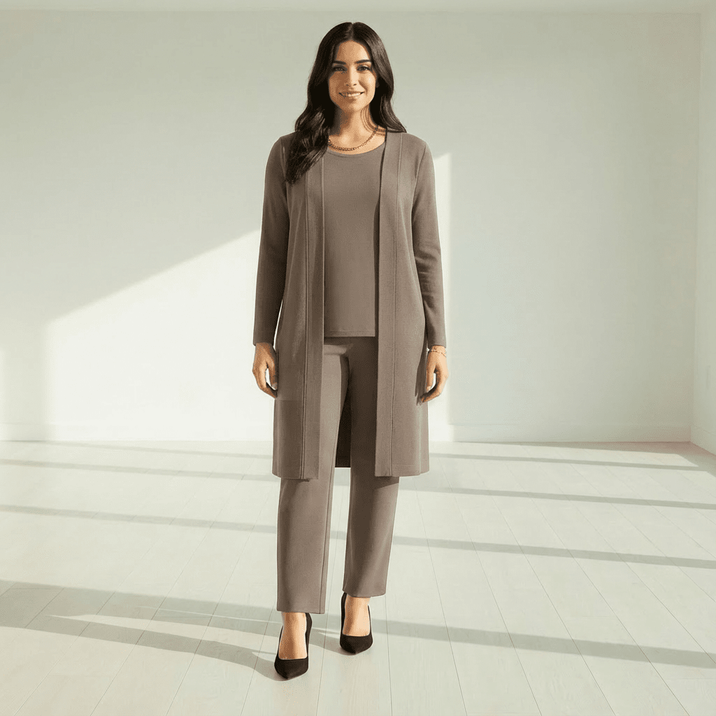 Barbara Cardigan, Knit Top & Wide-Leg Pants