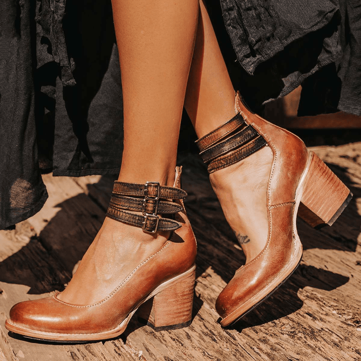 Elsa | Vintage Leather Strap Heels