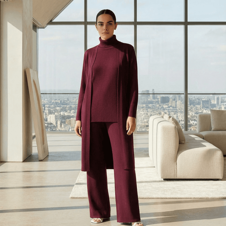Lisy Cardigan, Turtleneck Top & Pants Set
