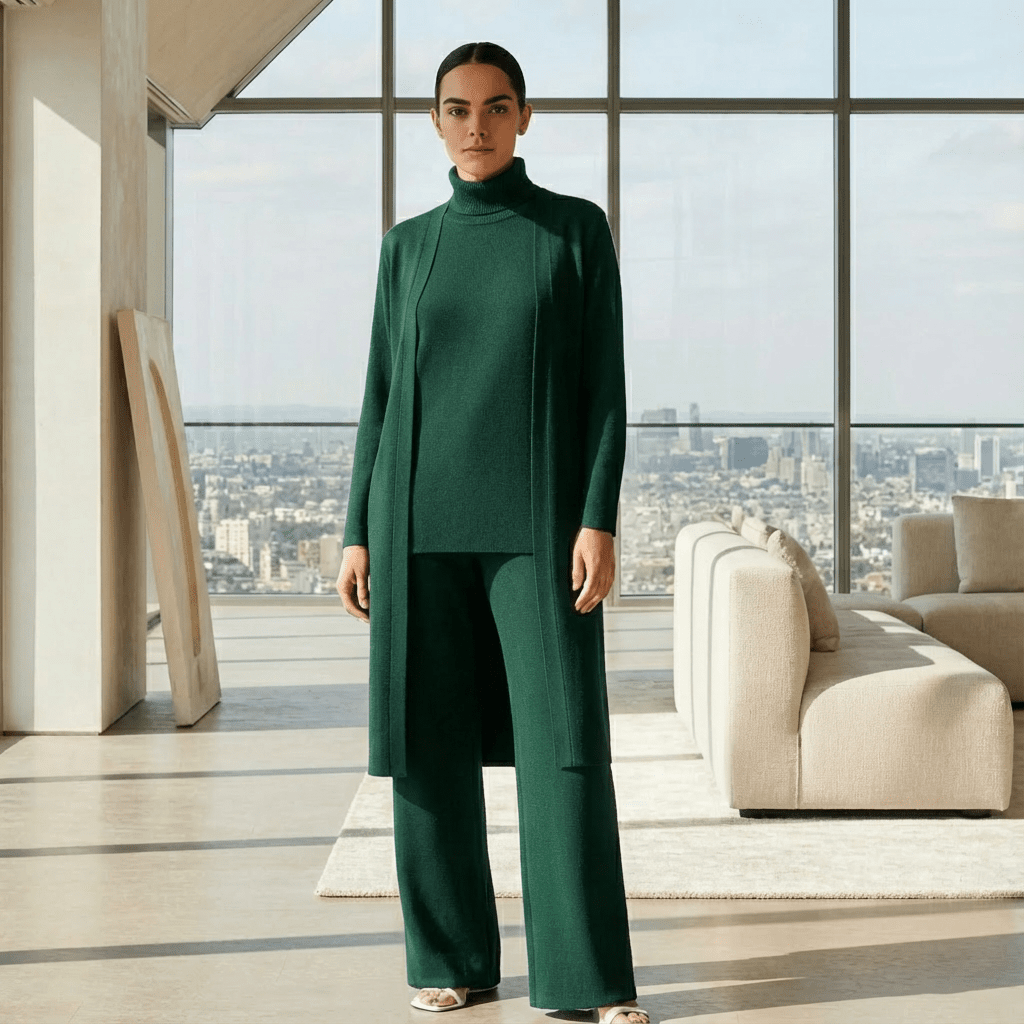 Lisy Cardigan, Turtleneck Top & Pants Set