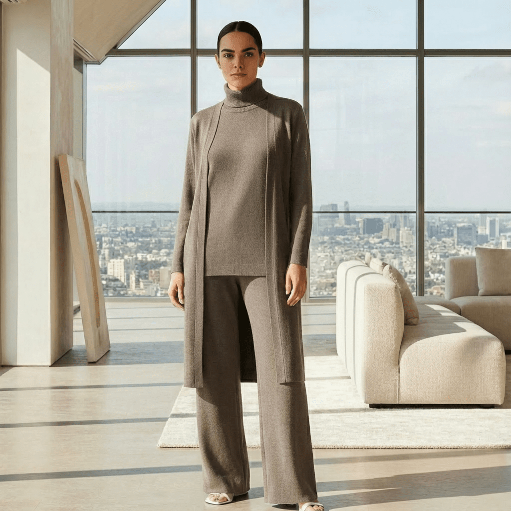 Lisy Cardigan, Turtleneck Top & Pants Set