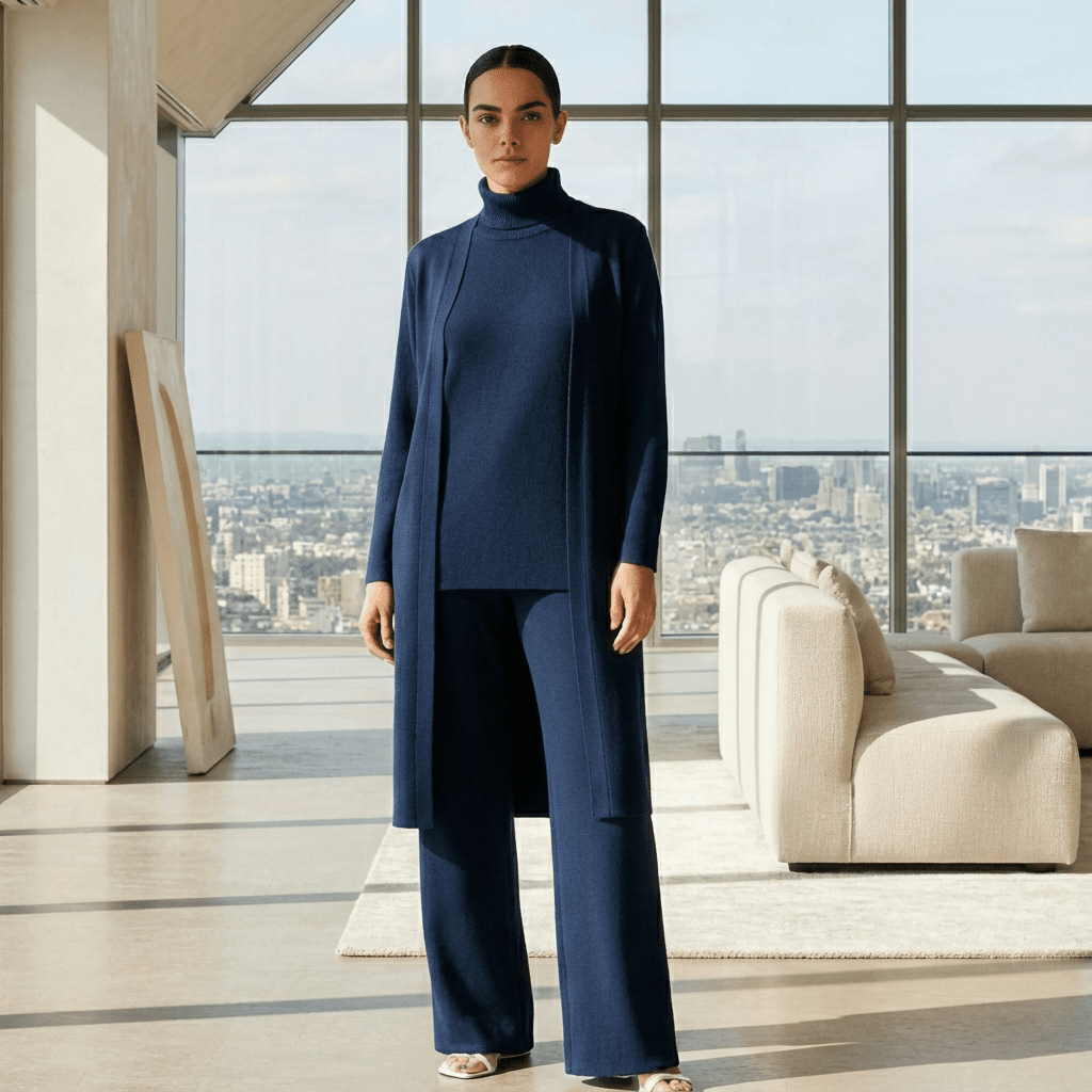 Lisy Cardigan, Turtleneck Top & Pants Set