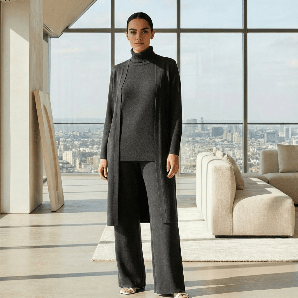 Lisy Cardigan, Turtleneck Top & Pants Set