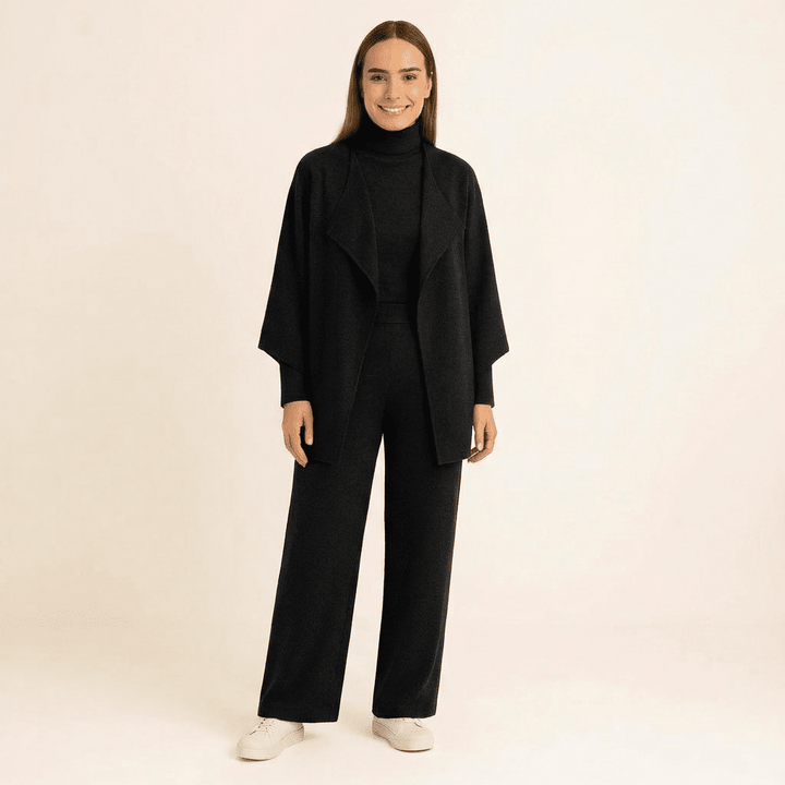 Sara Knit Turtleneck, Pants & Cape Set