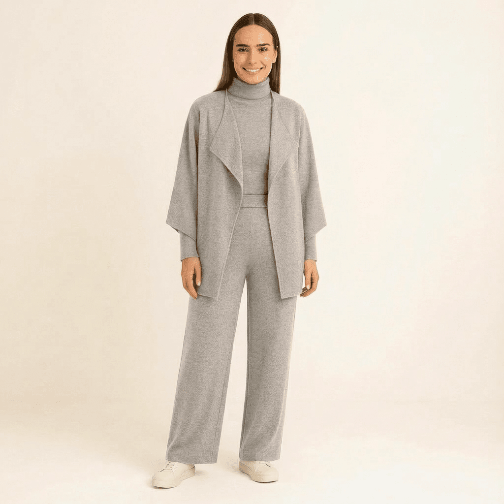 Sara Knit Turtleneck, Pants & Cape Set