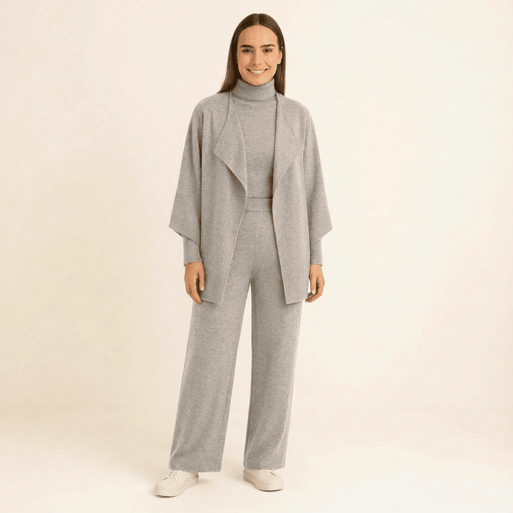 Sara Knit Turtleneck, Pants & Cape Set
