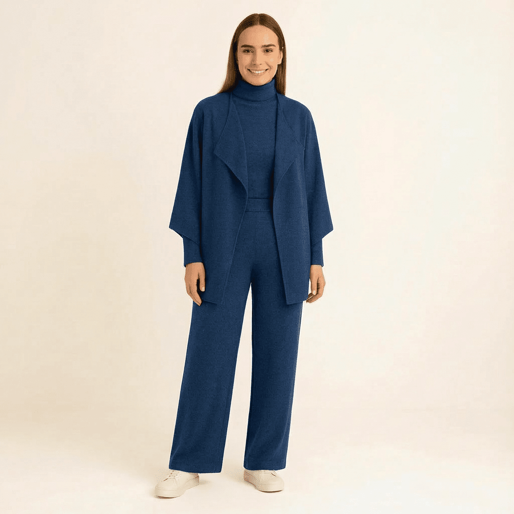 Sara Knit Turtleneck, Pants & Cape Set