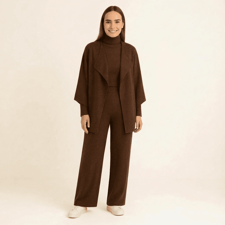 Sara Knit Turtleneck, Pants & Cape Set