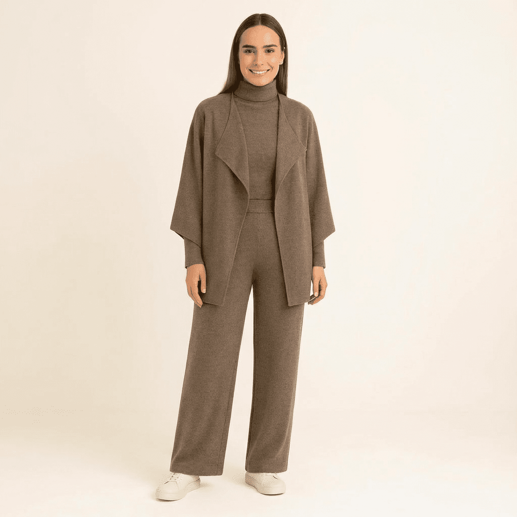 Sara Knit Turtleneck, Pants & Cape Set