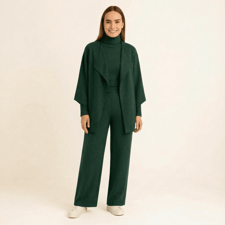 Sara Knit Turtleneck, Pants & Cape Set
