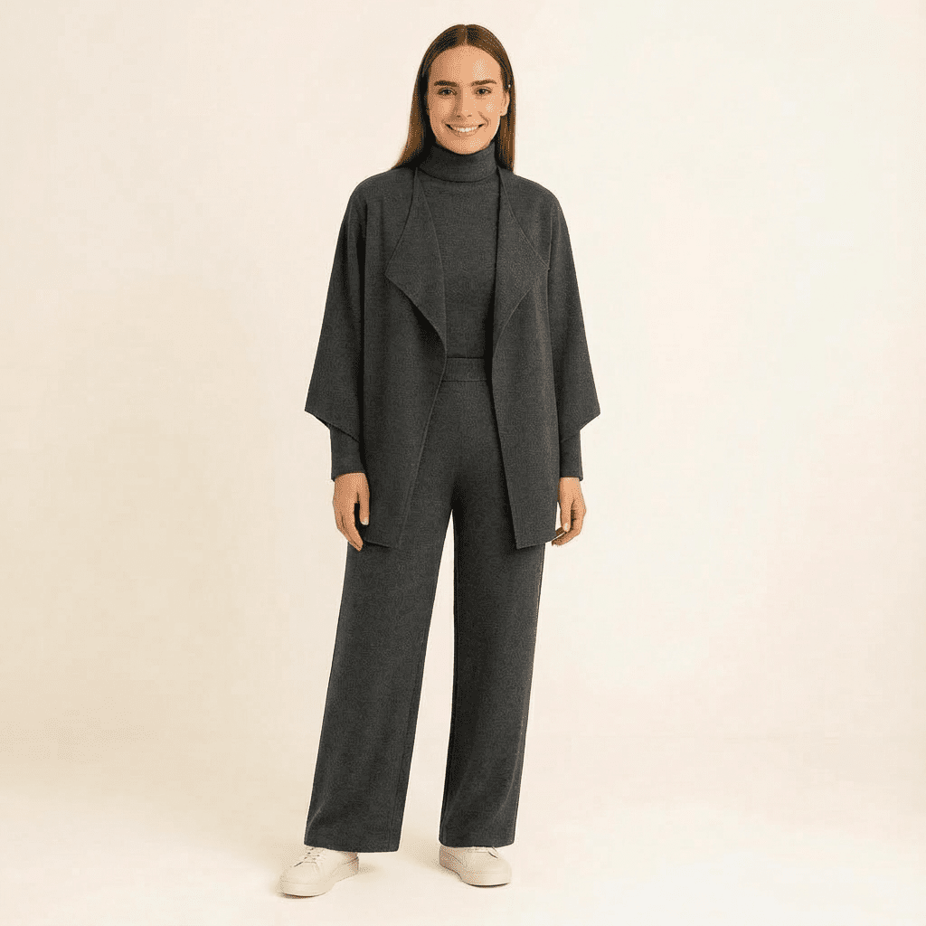 Sara Knit Turtleneck, Pants & Cape Set
