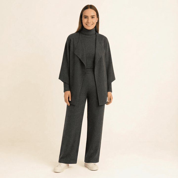 Sara Knit Turtleneck, Pants & Cape Set