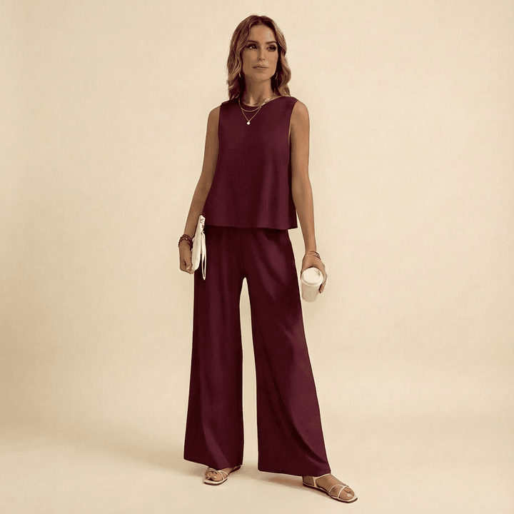 Silvana Sleeveless Knit Top & Flared Pants Set