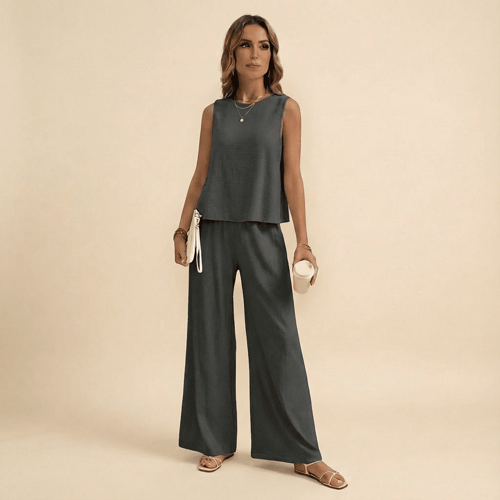 Silvana Sleeveless Knit Top & Flared Pants Set