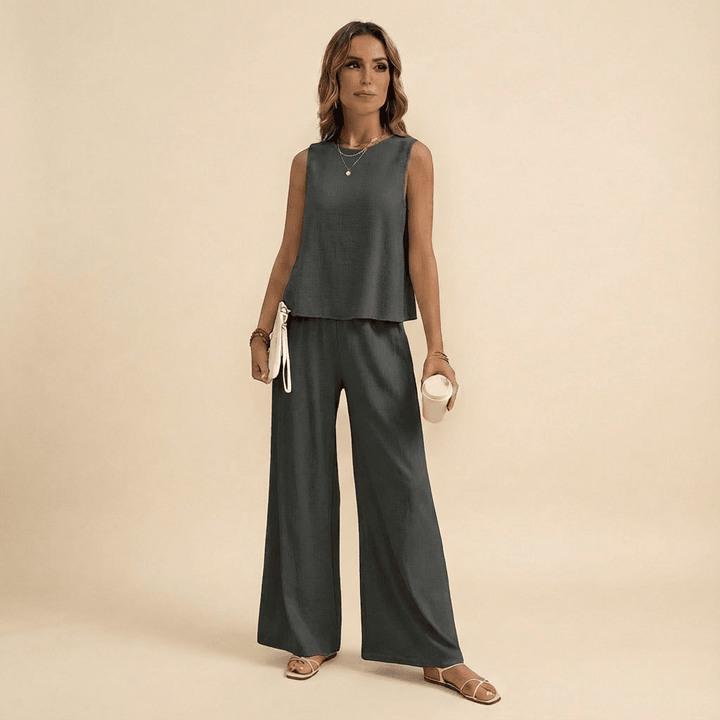 Silvana Sleeveless Knit Top & Flared Pants Set