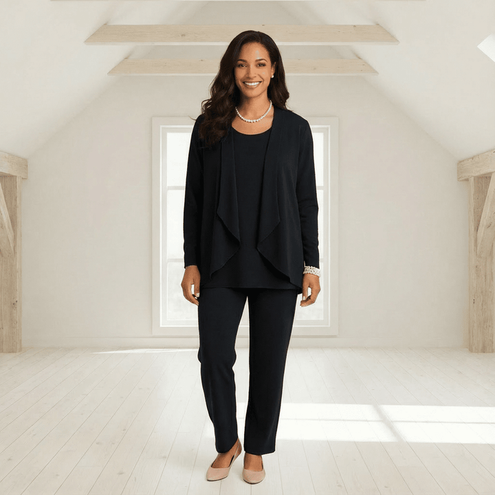 Sylan Cardigan, Knit Top & Cigarette Pants Set