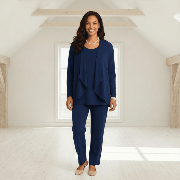 Sylan Cardigan, Knit Top & Cigarette Pants Set