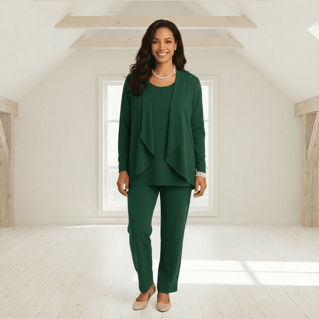 Sylan Cardigan, Knit Top & Cigarette Pants Set