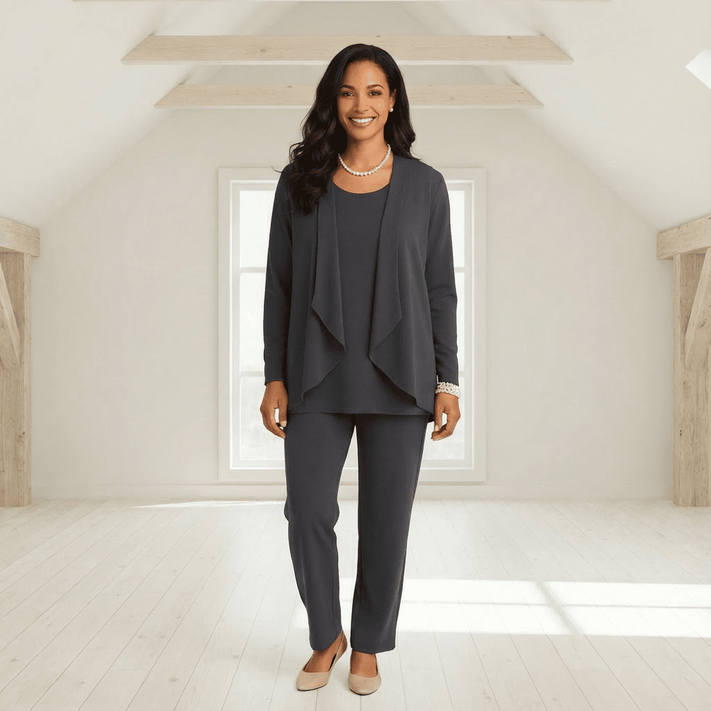 Sylan Cardigan, Knit Top & Cigarette Pants Set