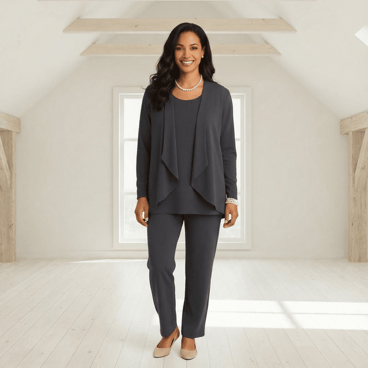 Sylan Cardigan, Knit Top & Cigarette Pants Set