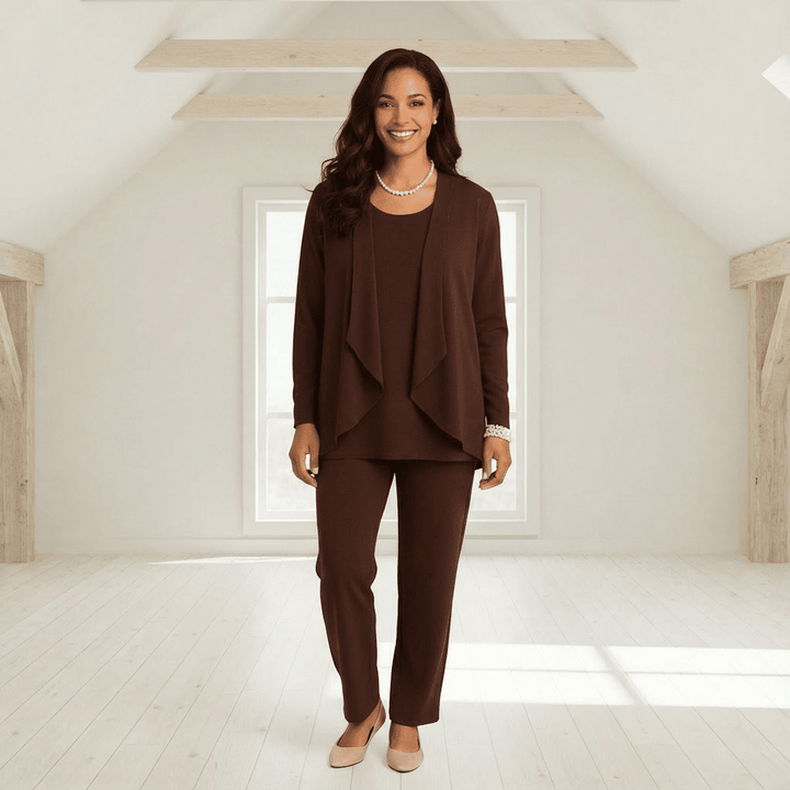 Sylan Cardigan, Knit Top & Cigarette Pants Set