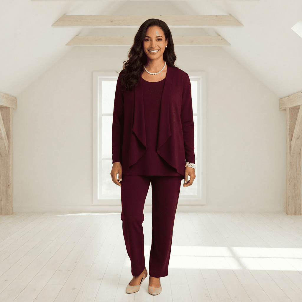 Sylan Cardigan, Knit Top & Cigarette Pants Set