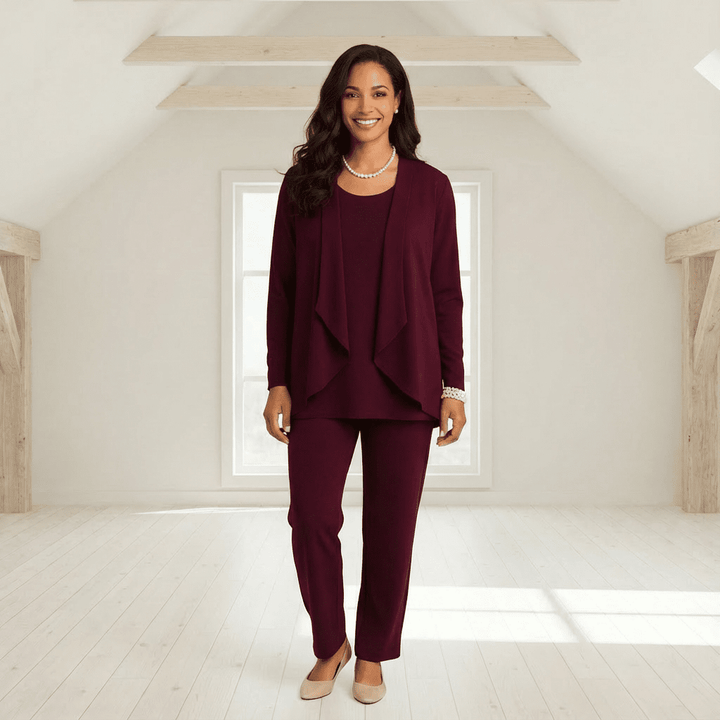 Sylan Cardigan, Knit Top & Cigarette Pants Set